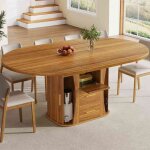 Table de salle � manger extensible ronde 118 - 158x118x77cm table � manger ovale bois 6 personnes avec ...