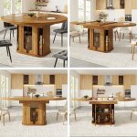 Table de salle � manger extensible ronde 118 - 158x118x77cm table � manger ovale bois 6 personnes avec ...