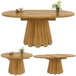 Table de salle � manger extensible ronde - ovale marron bois solide 118 - 158x118x76cm 6 couverts cuisine ...