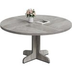 Table de salle � manger - garvee - 120 cm en bois - rond - pour 4 � 6 personnes - gris