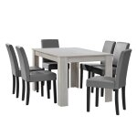 Table de salle à manger - helloshop26 - 140 cm - 6 chaises - rectangulaire - blanc et gris Table de salle à manger - helloshop26 - 140 cm - 6 chaises - rectangulaire - blanc et gris