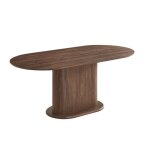 Table de salle � manger ovale effet noyer pied colonne central mdf 160x90 cm loka