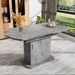 Table de salle � manger ovale extensible - table avec espace de rangement - aspect b�ton + poign�e argent�e ...