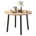 Table de salle � manger pliante ch�ne 100x100x75cm ronde pieds m�tal plateau pliable 2 - 4 personnes ...