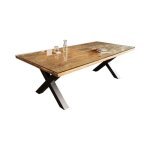 Table de salle � manger rafta 220 cm ? plateau en bois massif de teck et verre tremp� ? pieds en x en ...