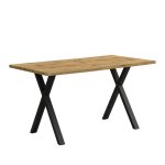 Table de salle � manger rectangulaire 140x80x76 cm ch�ne avec pieds en fer forg� noir style moderne