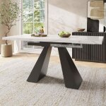 Table de salle � manger rectangulaire extensible blanche mesurant 99 - 159x74x77 cm avec un plateau en ...