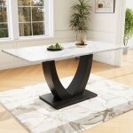 Table salle � manger rectangulaire pieds r�glables - tcqpz - effet marbre mdf m�tal blanc noir 140�75�755 ...