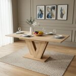 Table de salle � manger rectangulaire avec pieds en v - effet ch�ne - table � manger extensible 140 - ...