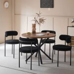 Table de salle � manger ronde et 4 chaises - table en bois fonc� de 100 cm - peluche douce - chaises ...