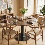 Table de salle � manger ronde pour 6 personnes 110 cm. table de cuisine moderne avec pied central pour ...