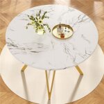 Table salle � manger ronde blanche 2 � 4 personnes table ronde 100 cm moderne effet marbre avec pied ...