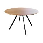 Table de salle � manger soren ? bois aspect ch�ne et m�tal ? 120 cm ? ronde ? style industriel
