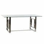 Table de salle à manger - verre et acier - 180 x 90 x 75 cm - 6 places - rectangulaire Table de salle à manger - verre et acier - 180 x 90 x 75 cm - 6 places - rectangulaire