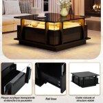 Table de salon design avec led 2 tiroirs spacieux s�paration acrylique transparente finition haute brillance ...