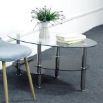Table de salon - dianwaa - table basse en verre tremp transparent - ovale - gris