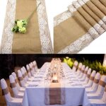 Chemin de table en toile de jute avec dentelle 30 x 275 cm - rustique - blanc - 1pcs Chemin de table en toile de jute avec dentelle 30 x 275 cm - rustique - blanc - 1pcs