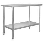Table de travail de cuisine - jingy - 120x60 cm - acier inoxydable - argent� - brillant