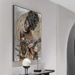 Tableau abstrait africain fille - graffiti art - 40x60cm avec cadre - multicolore - chambre - objets ...