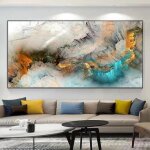 Tableau - abstrait - bleu et jaune - 70x140 cm - dcoration murale - sans cadre
