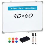 Tableau blanc magntique 90x60 cm panneau blanc double - face cadre en aluminium avec tagre 2 stylos ...