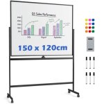 Tableau blanc magn�tique mobile 150x120cm double face costway - 2 hauteurs r�glables - effa�able � sec ...