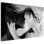 Tableau avec cadre 60x40cm impression sur toile color�e d�coration murale pour salon gris marron abstraction ...