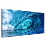 Tableau - declina - teahupoo - 60x30 cm - coton 300g - décoration murale - bleu Tableau - declina - teahupoo - 60x30 cm - coton 300g - décoration murale - bleu
