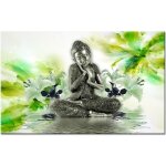 Tableau d�co ambiance zen d�co fleurs et bouddha - zen - 80x50 cm