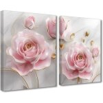 Tableau decoration murale abstrait florale peinture sur toile or et rose imprim�s floraux pour d�cor ...