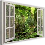 Tableau dcoration murale fenetre jungle 60x40 cm impression sur toile foret tropicale plantes exotiques ...