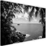 Tableau d�coration murale mer rocher 60x40 cm impression sur toile pour maison salon noir et blanc