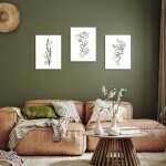 Tableau d�coration murale minimaliste fleurs en toile art mural vintage vert sauge affiches florals pour ...