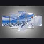 Tableau d�coration murale moderne - ski paysage - 5 panneaux - multicolore - contemporain - design