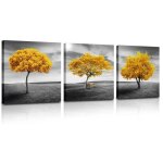 Tableau decoration murale salon moderne tableaux arbre de vie jaune nature paysage impression sur toile ...