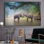 Tableau dimpressions dart africain sauvage �l�phant sur toile avec cadre 40x60cm