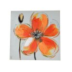 Tableau fleur peint � la main 30x30cm d�coration murale art moderne peinture florale couleurs orange ...