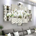 Tableau moderne dart mural 5 pi�ces orchid�es abstraites - gris - 100x50cm