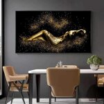 Tableau - noir et or - abstrait - 70x140 cm - dcoration murale - design contemporain