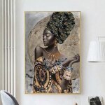 Tableau peinture  lhuile fille africaine moderne toile abstraite dcoration murale de la maison - 40x50cm ...