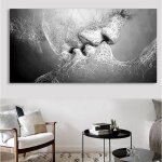 Tableau peinture � huile toile baiser damour noir et blanc abstraite d�cor murale 100x60cm sans cadre ...