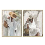 Tableau set de 2 toile sur cadre bois femme en �t� ambiance m�diterran�e 40x30cm style m�diterran�en ...
