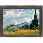 Tableau sur toile avec cadre - van gogh - champ de ble avec cypres - 70 x 100 cm - style country noir ... Tableau sur toile avec cadre - van gogh - champ de ble avec cypres - 70 x 100 cm - style country noir ...