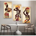 Tableaux sur toile femme noire africaine toile peinture ethnique art affiche pour salon d�coration 30x60cmx3 ...