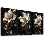 Tableau sur toile - halflemart - lys 3 pi�ces 120x60 cm - noir et or - impression hd - cadre bois pr�t ...