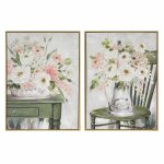 Tableau toile - shabby chic - 60 x 35 x 80 cm - 2 vases - finition peinte à la main - style vintage Tableau toile - shabby chic - 60 x 35 x 80 cm - 2 vases - finition peinte à la main - style vintage
