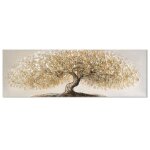 Tableau toile sur cadre bois arbre tout en largeur de 90cm couleur beige sienne or l�ger relief