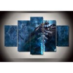 Tableau world of warcraft - toile 5 pi�ces - d�coration murale - multicolore - bleu - licence world of ...