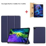 Tablette coque apple ipad pro 11 2020 bleu fonc� housse pu cuir avec film de protection d�cran film tremp� ...