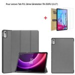Housse tablette - lenovo - tab p11 2me gnration - gris - pu cuir - film de protection